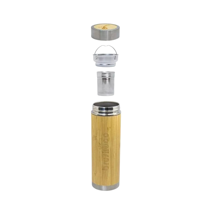 Isolierte Reise-Thermoflasche – Bambus & Edelstahl, doppelwandig, 360ml