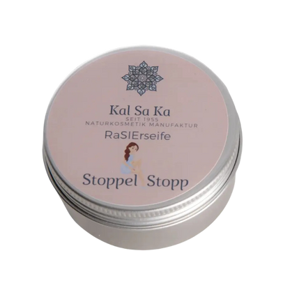Reise-Rasierseife für Frauen in Dose – vegan, palmölfrei, Naturkosmetik, "Stoppel Stopp"