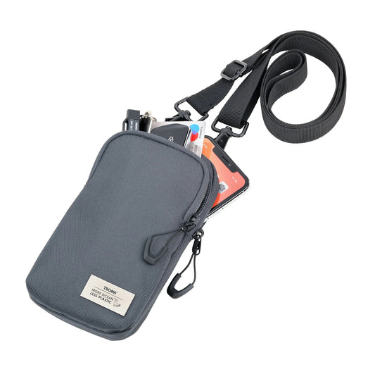 Reise-Handy-Umhängetasche – 100 % recyceltes Meeresplastik, 2 Fächer, Schultergurt  - TROIKA