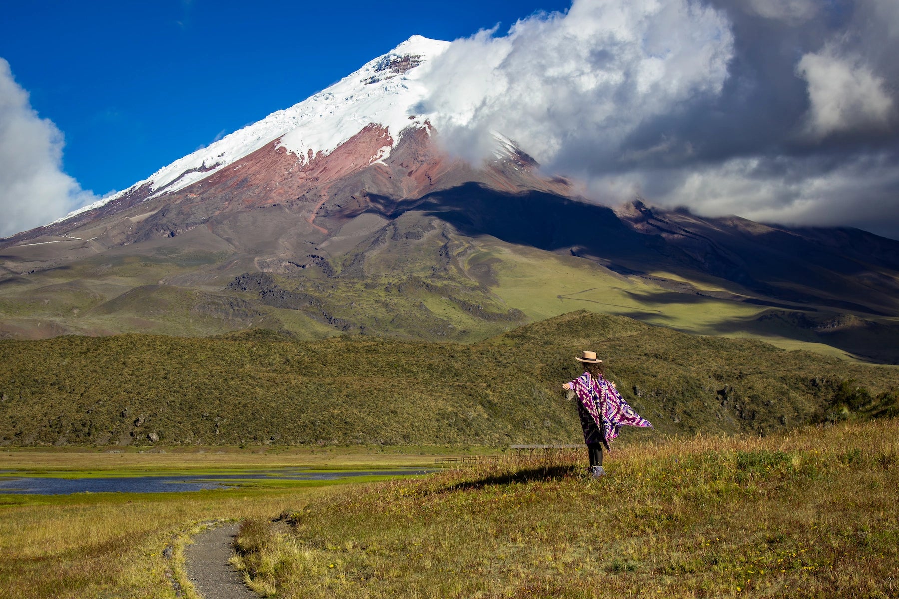 Schneebedeckter Vulkankegel des Cotopaxi im Hochland von Ecuador.
